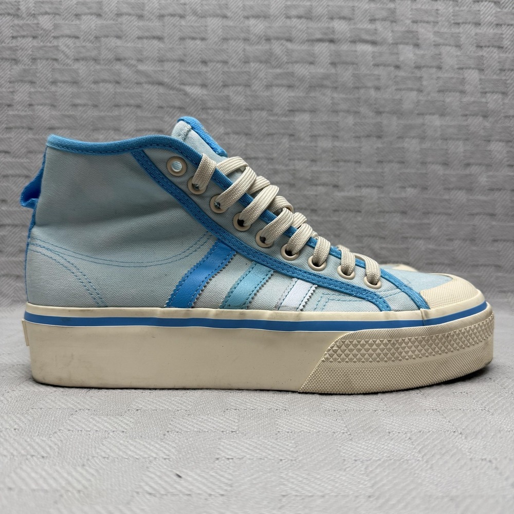 Adidas Nizza‎ Platform Shoes Womens Size 8.5 Blue Canvas Mid Top Sneakers